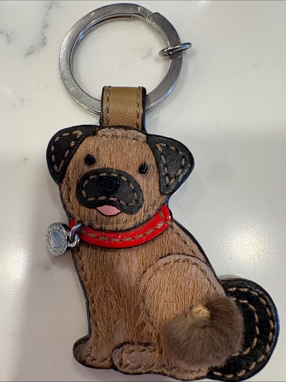 Coach Brown Dog Keychain with Red Collar